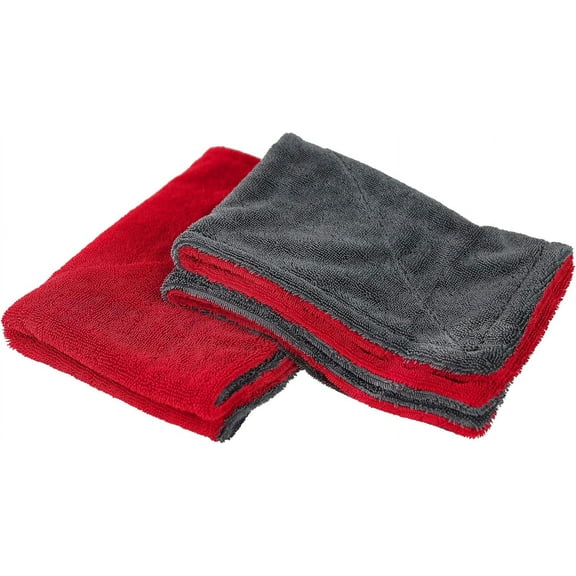 2 Pack Car Drying Towel, Premium Microfiber Towels for Cars, 1000GSM, Edgeless Twisted Loop Design, No Streaks, Scratches, or Water Spot, Absorbent Wash Towel, 18" x 24" (Red&Grey) Red
