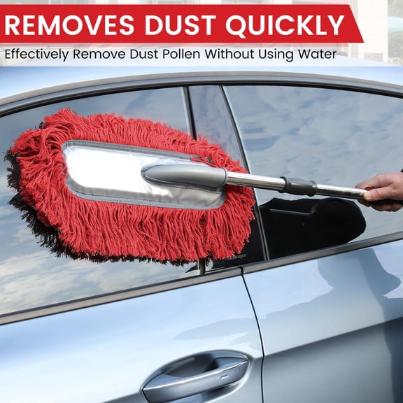 2 Pack Car Duster with Extendable Handle and Interior/Exterior Dusting Tools Red