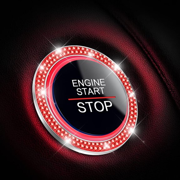2 Pack Car Engine Start Stop Button Ring, Universal Car Crystal Rhinestone Engine Start Decorative Ring, Car Start Button Decorative Ring