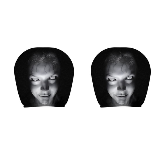 2 Pack Car Headrest Cover, Stretchy Fabric Funny Face Design, Unique Scary Ghost Masque Pattern Head Rest Protector, Universal Headrest Cover for Car Truck SUV
