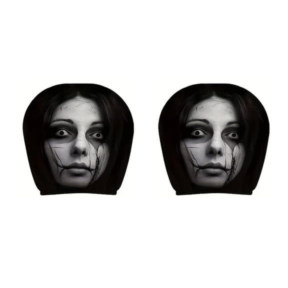 2 Pack Car Headrest Cover, Stretchy Fabric Funny Face Design, Unique Scary Ghost Masque Pattern Head Rest Protector, Universal Headrest Cover for Car Truck SUV