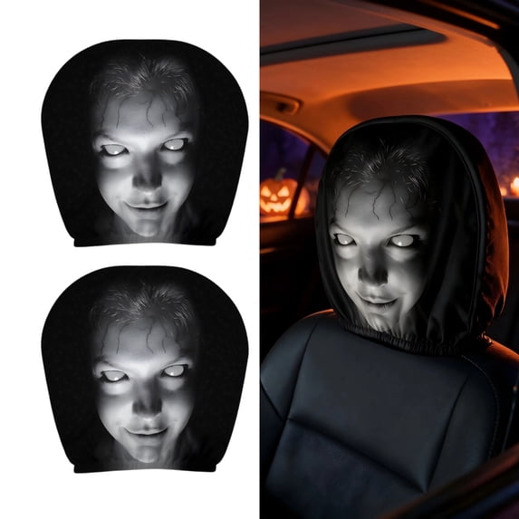 2 Pack Car Headrest Covers Designed with Funny Face Faces Cover, Stretchy Fabric Humorous Cushion Covers for Car, 9.84in Headrest Covers for Cars