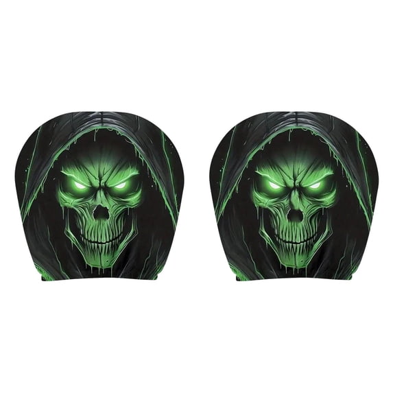 2 Pack Car Headrest Covers Halloween Skeleton Print Elastic Auto Head Rest Protectors, Universal Vehicle Seat Headrest Decor For Car Truck Interior(Black1-2PCS)