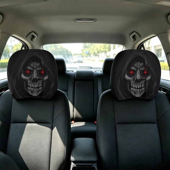 2 Pack Car Headrest Covers Halloween Skeleton Print Elastic Auto Head Rest Protectors, Universal Vehicle Seat Headrest Decor For Car Truck Interior(Black4-2PCS)