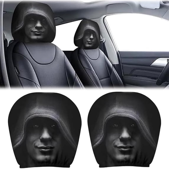 2 Pack Car Headrest Covers, Washable Polyester Ghost Cartoon Print, Snug Universal Fit, Spooky Vehicle Interior Decor