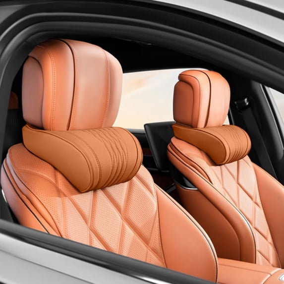 2 Pack Car Headrest Pillows, Leather Memory Foam Neck Support for Most Vehicles _ 2pc Black