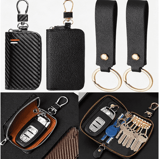2 Pack Car Key Fob Case,2 Style Zipper Key Holder Wallet with 2 Wrist Keychains, Portable Anti-Lost Key Organizer Pouch for Car Remote Keys, House Keys, Cards, Coins, Durable Key Chain Bag