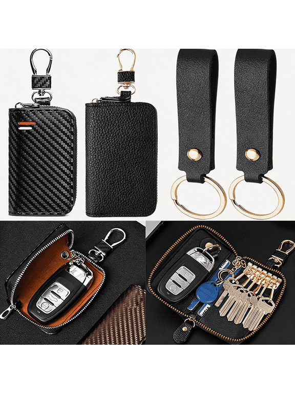 2 Pack Car Key Fob Case,2 Style Zipper Key Holder Wallet with 2 Wrist Keychains, Portable Anti-Lost Key Organizer Pouch for Car Remote Keys, House Keys, Cards, Coins, Durable Key Chain Bag