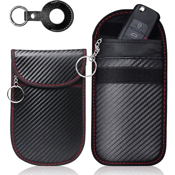 2 Pack Car Keycase Protective Bag, Car Signal Blocking Key Fob Protector, Carbon Fiber Security Anti-theft, Car Key Pouch Anti-Hacking Case Blocker ,Car Key Bag Cage Protector(14cm*9cm)