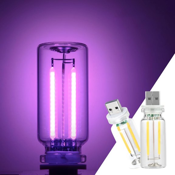 2 Pack Car LED Lights Interior, USB Light for Car Decor & Bedroom, Touch Dimmable Ambient Lighting, Mini Glass Bottle Night Light for Camping Gifts-Purple