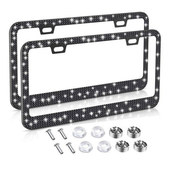 2 Pack Car License Plate Frames for Women & Girls, Sparkly Rhinestones License Plate Cover, Crystal Premium Stainless Steel License Plate Frame Holder, Glitter Tag Cover Plate