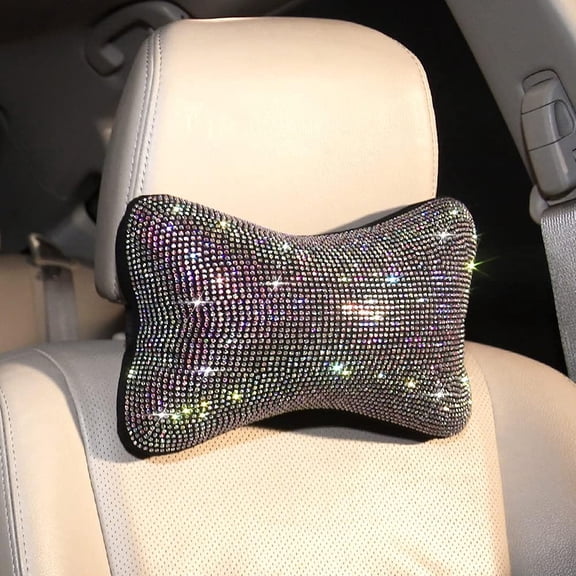 2 Pack Car Neck Pillow for Driving Seat Auto Headrest Cushion Head Rest Neck Support Relax Crystal Rhinestone Diamond Interior Bling Accessories for Women Girly