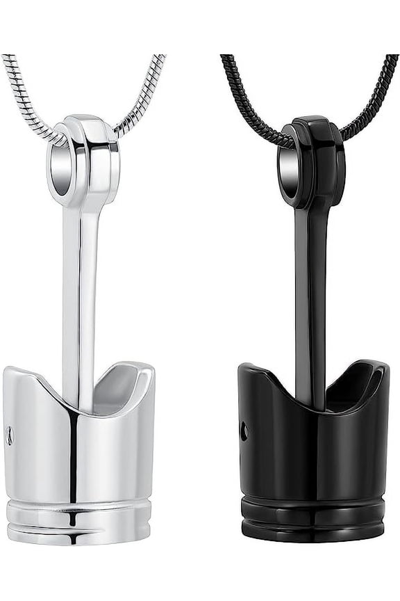 2 Pack Car Parts Cremation Jewelry Piston Urn Necklace + Urn Keychain Keyring for Men Piston Ashes Keepsake Memorial Jewelry