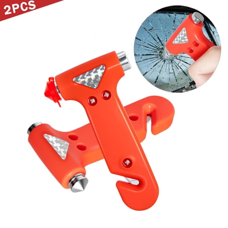 2-Pack Car Safety Hammer Seatbelt Cutter, Auto Emergency Escape Hammer with Window Glass Breaker and Seat Belt Cutter, Striking Red Escape Tool for Car Accidents