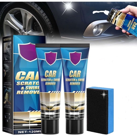 2-Pack Car Scratch and Swirl Remover, 120ml Each - Professional Paint Restorer & Polishing Compound, Effective Auto Body Rubbing Compound for Scratches, Water Spots & Blemishes, Includes Sponge