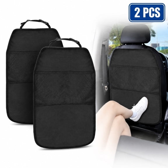 2 Pack Car Seat Back Protector, Backrest Pad with Mesh Storage Pockets for SUV & Sedan, Black
