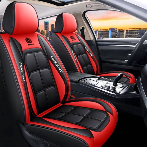 2 Pack Car Seat Covers Set, Waterproof Faux Leather Protector for Suv, Truck & Sedan, Black Red