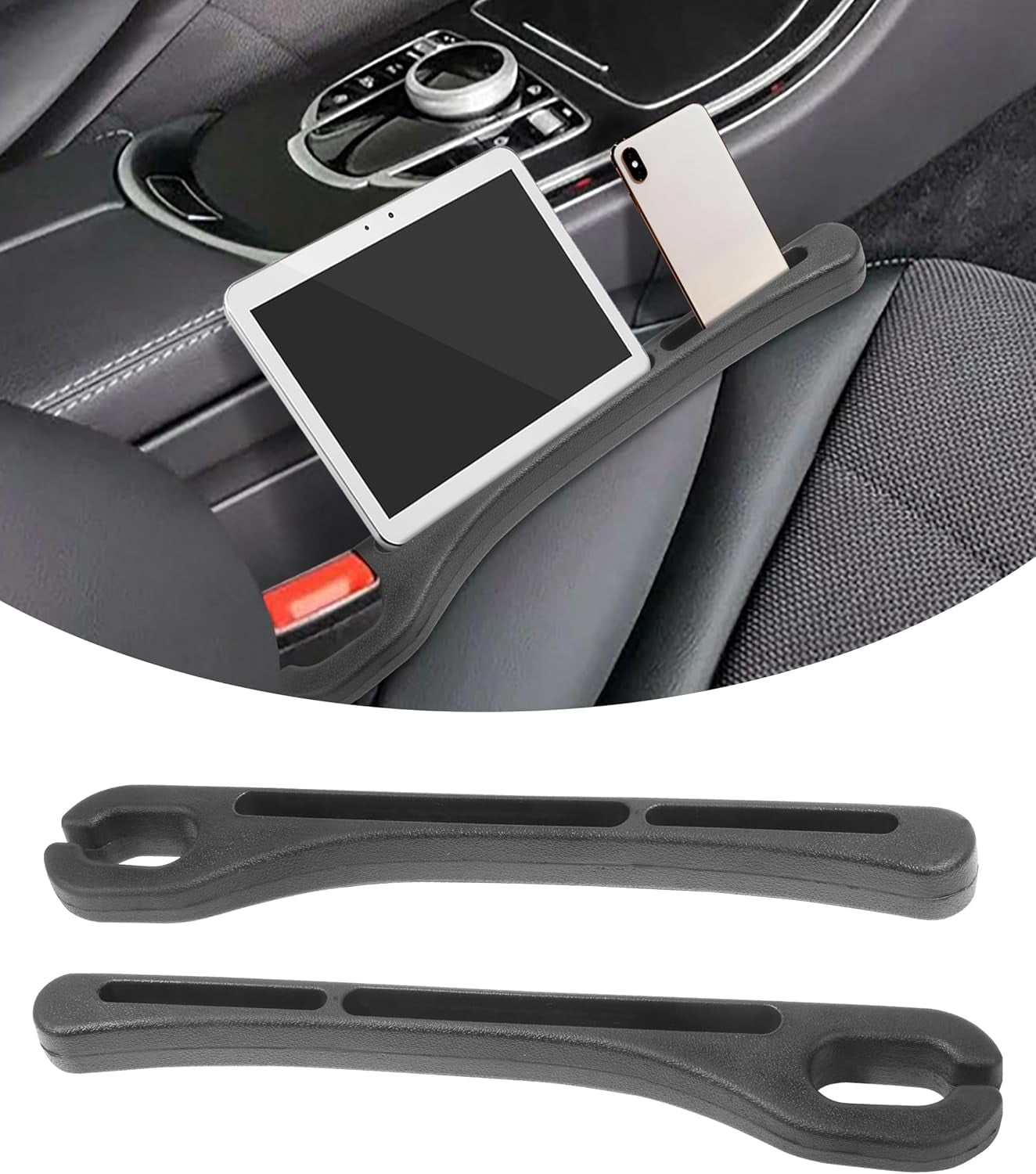 2-Pack Car Seat Gap Filler (2025 Upgrade) - Dual Slot Organizer, No-Drop Foam Guard For Phone/Wallet/Keys
