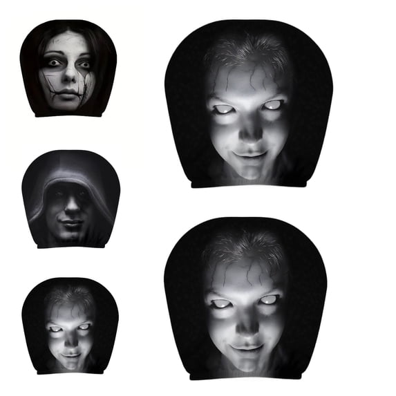 2 Pack Car Seat Headrest Cover with Funny Spooky Face, Soft Stretchy Fabric Horror Mask Pattern Head Rest Protector, Decorative Auto Interior Accessory