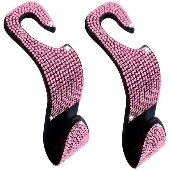 2 Pack Car Seat Headrest Hook, Bling Car Hooks Front Seat, Back Seat Organizer Hanger Storage Hook Car Purse Hook for Bags, Clothes, Coats, Grocery Bags (Pink)