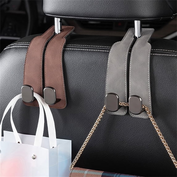 2 Pack Car Seat Headrest Hooks, Leather Car Back Seat Hanger Hooks for Purse Bags Grocery Organizer Universal Auto Seat Storage Hook Interior Accessories
