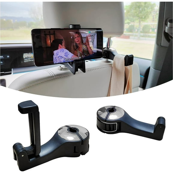 2 Pack Car Seat Headrest Hooks,Multifunction Car Phone Holder Hook Hangers Storage Organizer,Backseat Hooks Suitable for Purse Coats Umbrellas Grocery Bags Handbag Phone (Silver)