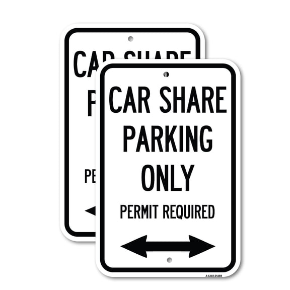 (2 Pack) Car Share Parking Only Permit Required with Bidirectional Arrow | 12" X 18" Heavy-Gauge Aluminum Sign | Rust Free Aluminum, Weather Resistant, Waterproof, Fade Resistant, 2
