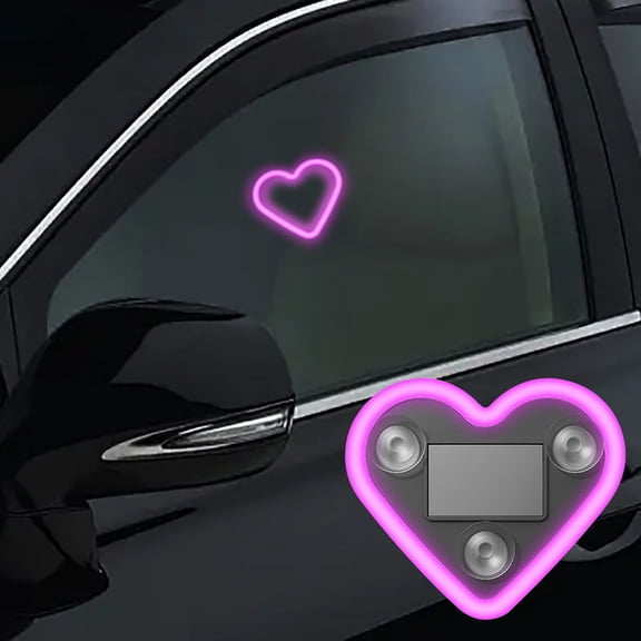 2 Pack Car Solar Window Heart Light - Peach Heart Shaped Neon Light for Interior Decoration - Solar Powered Auto Dashboard Accessory with Suction Cup Mount - Night Driving Soft Glow Decor for Cars