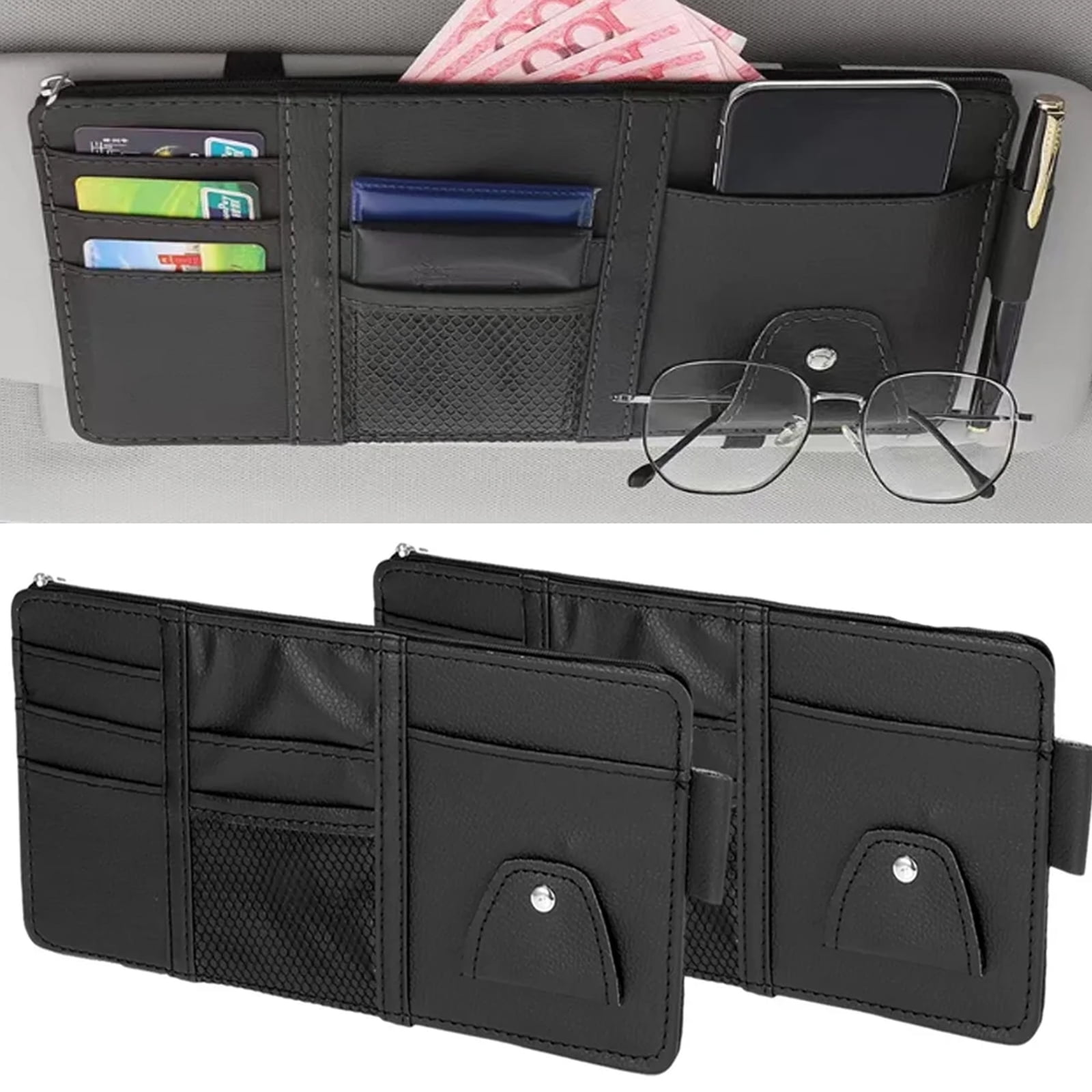 2 Pack Car Sun Visor Organizer PU Leather Pocket Organizers, Interior