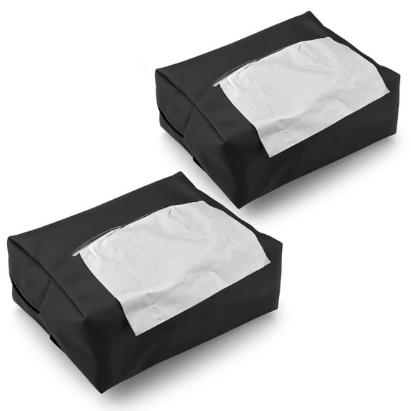 2 Pack Car Tissue Holder, PU Leather Car Tissue Box with Elastic Band & Buckle, Large Rectangle Sun Visor Napkin Holder Dispenser Case for Paper Storage Headrest Armrest (Black)