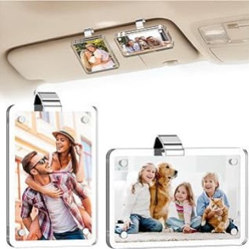 2 Pack Car Visor Picture Holder, Crystal Clear Acrylic Picture Frames for Car Sun Visor, Car Accessories, Easy Install Universal Fit, Personalized Gift for Family Photos, Gifts for Boyfriend