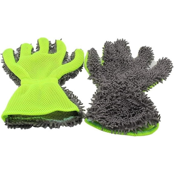 2-Pack Car Wash Mitt Scratch Free, 5-Finger Microfiber Wash Mitts, Car Interior Exterior Cleaning Gloves, Auto Chenille Washing Sponge Kits for Cleaning Wheel Tight Spot