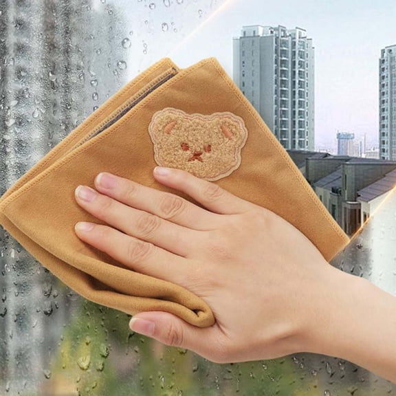 2 Pack Car Wash Towel, Microfiber Car Cloth Dual Sided, Absorbent Lint Free Car Drying Towel, Scratch-Free Cleaning Rag for Auto Exterior Paint, Interior Dashboard, Window, with Bear Embroidery