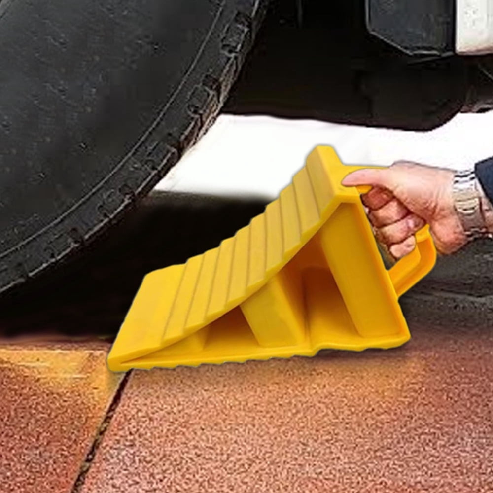 2 Pack Car Wheel Chock with Handles, Vehicle Truck Tire Stop Block , RV Wheel Chock Parking Stopper, Anti-slip Car Parking Wedges Auto Stopper Wheel Alignment Block, Curb Stop