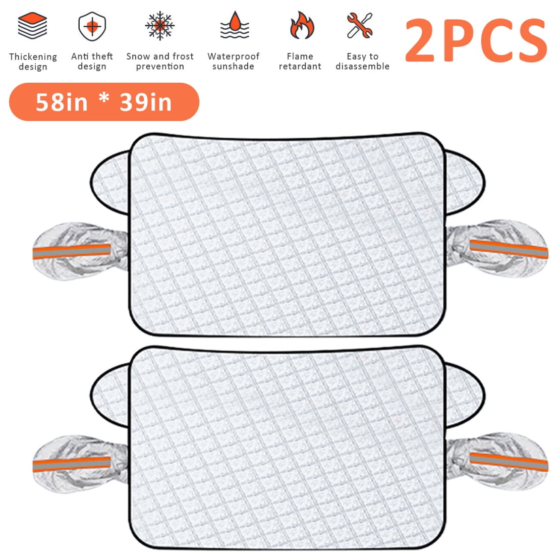 2 Pack Car Windshield Snow Cover, Frost Ice Windscreen Covers with Magnetic Edges, 4 Layers Thickness Snow Ice Protector Cover with Side Mirrors Cover, Easy to Use for Vehicles, Silvet