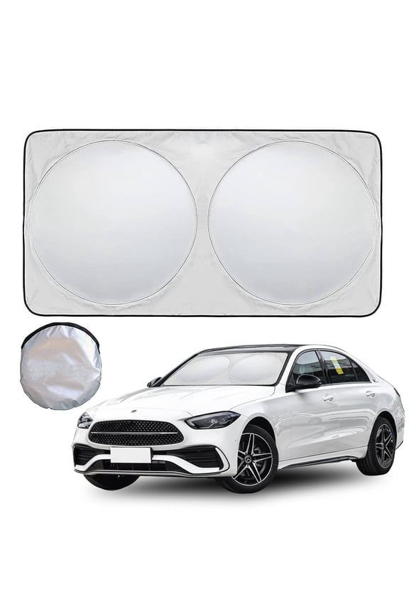 2 Pack Car Windshield Sunshade Reflective Polyester Blocks Heat and Sun. Easy to Operate Foldable Sun Shield That Keeps Your Vehicle Cool