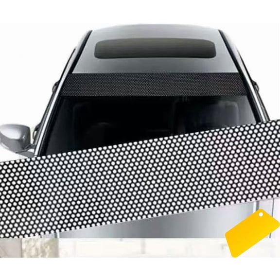 2 Pack Car Windshield Sunshade Vinyl Sticker One-Way Perforated Windshield Tint Strip One Way Window Privacy Film Window Tint Adhesive Glass Wrap Roll for Heat Control Sun UV Protection