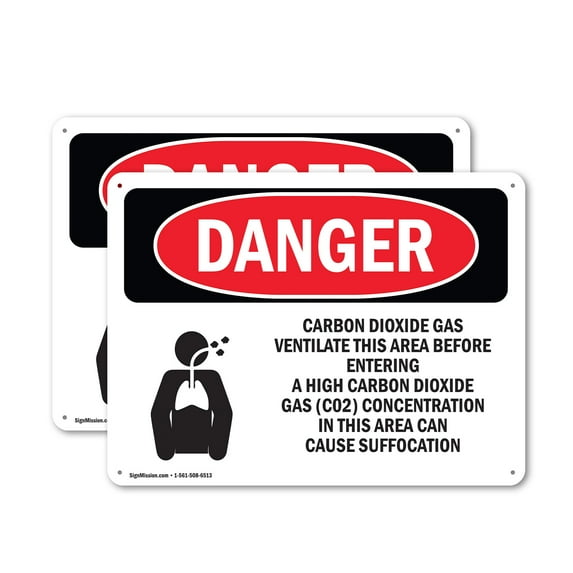 (2 Pack) Carbon Dioxide Gas Ventilate OSHA Danger Sign 10 Inch X 7 Inch Plastic Sign, Weather Resistant, UV Protected for Workplace, Business, and Construction Site, Made in the USA