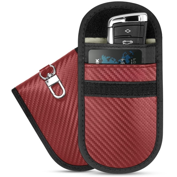 2-Pack Carbon Fiber Faraday Key Fob Bags, 3.5"×5.0" Anti-Theft Anti-Hacking Protector Pouches for Car Keys