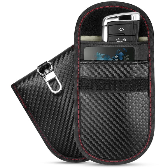 2-Pack Carbon Fiber Faraday Key Fob Bags, 3.5"×5.0" Anti-Theft Anti-Hacking Protector Pouches for Car Keys