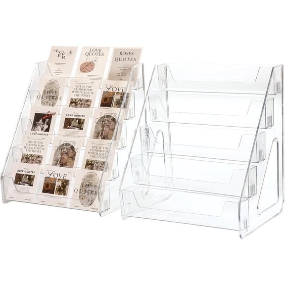 Alausala 2 pack Card Display Stand, Clear 5-Tier Trading Card Holder for Greeting Card, Stickers, Postcard