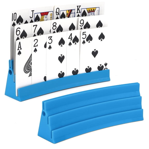 2-Pack Card Holder for Playing Cards 3-Layer Magnetic​ Storage Tray for Poker, UNO & Game Nights Travel-Friendly Organizer for Seniors Little Hand or Arthritis Hand - Blue