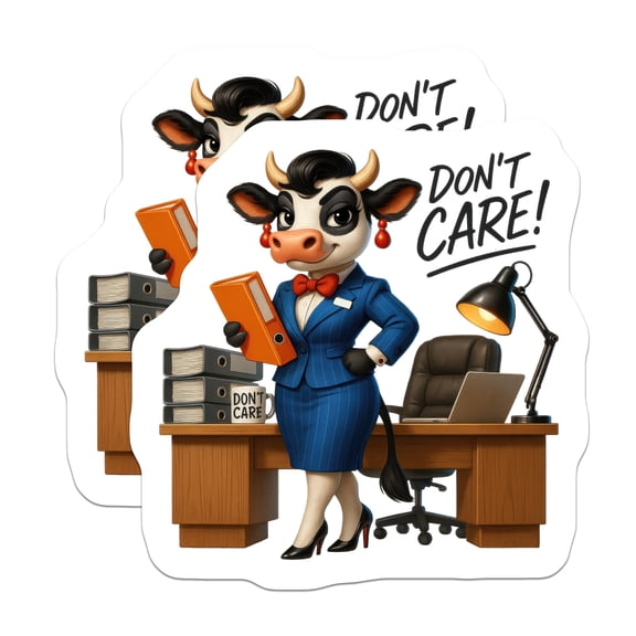 (2 Pack) Don't Care Sassy Business Cow Magnets - Empowered Office Humor Fridge Magnet - Funny Corporate Desk Locker Organizer - 5 Inches On Longest Side - Thick Durable Magnet - Made in USA - MAG22372