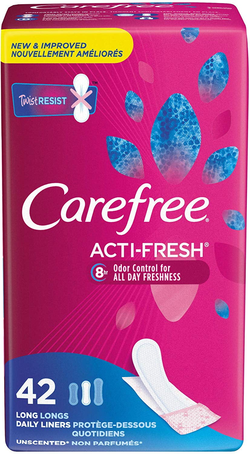 2 Pack Carefree Acti Fresh Body Shape Long To Go Panty Liners Unscented 42 Each