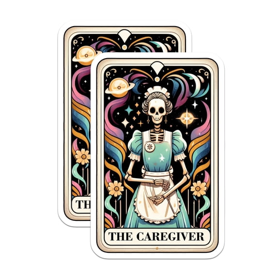 (2 Pack) The Caregiver Skeleton Tarot Card Magnets - Mystical Maid Celestial Art - Gothic Kitchen Aesthetic Fridge Decor - 5 Inches On Longest Side - Thick Durable Magnet - Made in USA - MAG21899