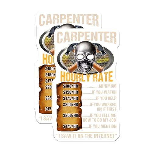 (2 Pack) Carpenter Hourly Rate Magnets - Skull Design - Funny Carpenter Decor - Handywood Worker Art - Construction Humor - 5" On Longest Side - for Cars, Fridges, Toolboxes - Made in USA - MAG5854