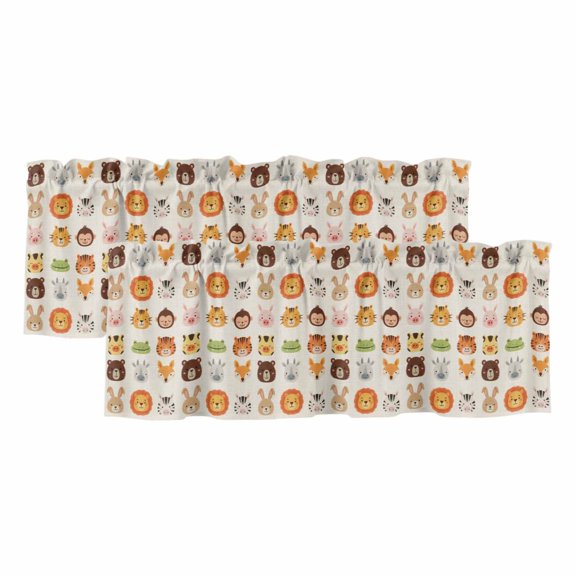 2 Pack Cartoon Animal Valance for Window Lion Tiger Monkey Zebra Rabbit Linen Kitchen Valance Rod Pocket Short Curtain Topper Decorative Window Treatment for Living Room Bedroom 42"x12"