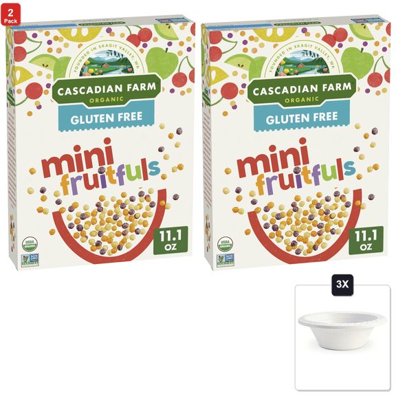 2 Pack | Cascadian Farm Organic Mini Fruitfuls, 11.1 oz & 3x 12oz Disposable Plastic Bowl