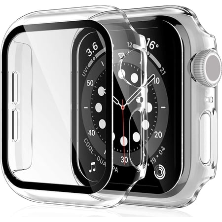 2 Pack Case for Apple Watch 40mm Series SE, 6, 5, 4 with Built-in Tempered Glass Screen Protector, Ultra-Thin All Around Protective Glass Screen Cover for iWatch 40mm, Clear
