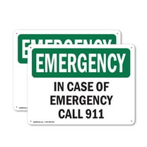 (2 Pack) In Case Of Call 911 OSHA Emergency Sign 10 Inch X 7 Inch Indoor / Outdoor Rust-Free Aluminum Metal Signs for Workplace, Workshop, and Construction Site, Made in the USA